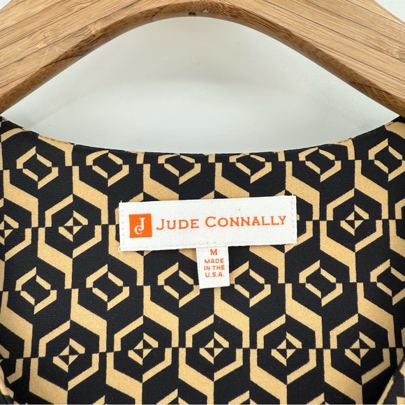Jude Connally Lexi Dress V-Neck 3/4 Sleeve Hexigon Geo Black Size M - Picture 3 of 9